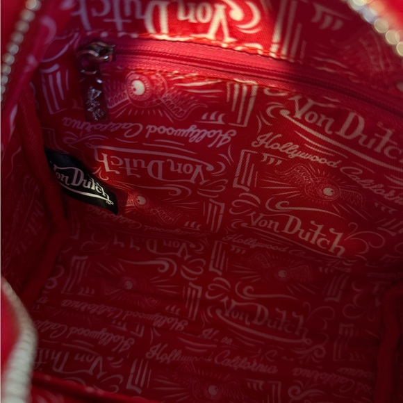 Von Dutch Red Furry Medium Size Purse, Adjustable Strap, Zip Closure, With Tags - Picture 8 of 13